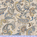Marcus Fabric - Paisley Palette - Large Blue Paisleys, Cream