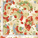 Timeless Treasures - Imperial Bloom - Asian Floral Fans, Beige