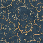 P & B Textiles - Bountiful - Golden Scroll, Navy
