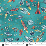 Makower Fabrics - Orbit - Rockets, Teal
