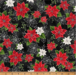 Hoffman California - Blooming Holidays - Red & White Poinsettias, Onyx/Silver