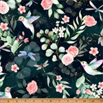 Hoffman California - Fancy Flutter - Hummingbirds & Roses, Dark Teal