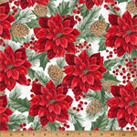 Hoffman California - Christmas Wish - Red Poinsettias, December/Silver