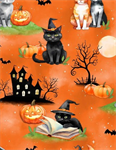 Wilmington Prints - Spooky Tails - Scenic Cats, Orange