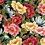 Quilting Treasures - Dynasty - Packed Floral, Black