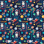 Blank Quilting - Blast Off! - Astronauts Planets and Rockets, Navy