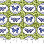 Northcott - Botanical Blues - Butterfly Patch, Green