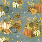 Robert Kaufman - Hello Fall - Pumpkin Arrangement, Dusty Blue