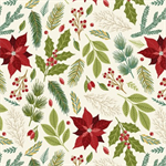 Blank Quilting - Holly Jolly Calico - Poinsettia Floral, Ecru