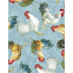 Wilmington Prints - Early To Rise - Roosters All Over, Blue