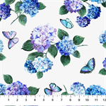 Northcott - Rhapsody in Blue - Hydrangea Toss, White