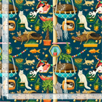 Timeless Treasures - Cats - Cat Trees & Perches, Navy