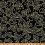Hoffman California - Christmas Wish - Swirling Leaves, Black/Gold