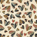 P & B Textiles - Novella - Book Heart Toss, Ecru