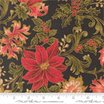 Moda - Merry Manor Metallic - Poinsettia Large Floral, Ebony