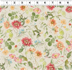 Clothworks - Hummingbird Days - Mixed Floral, Light Khaki