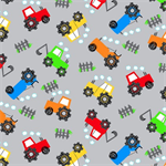 A.E.Nathan - Comfy Flannel Prints - Tossed Tractors, Gray