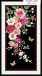 Northcott - Blush - 24^ Floral Panel, Black