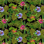 Clothworks - Earth Song - Digital Jungle Floral, Black Metallic