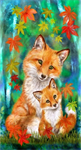 Studio E - Auburn Fox - 24^ Fox & Cub Panel, Teal