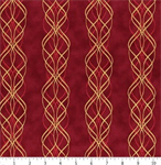 Hoffman California - Blooming Holidays - Ornate Wavy Stripes, Scarlet/Gold