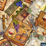 Quilting Treasures - Cork & Barrel - Wine Labels, Tan