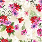 Michael Miller - Floral Fantasy - Ferns & Flowers, Red
