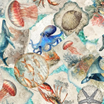 Quilting Treasures - Nauticus - Sea Creatures Overlapping Patch, Aqua