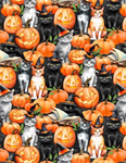 Wilmington Prints - Spooky Tails - Cats & Pumpkins, Multi