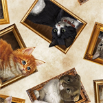 Quilting Treasures - Literary Kitties - Framed Kitties, Cream