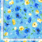Timeless Treasures - Poppy Serenade - Floating Poppies Watercolor, Sky