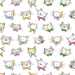Clothworks - Let's Bake Flannel - Cat Faces, White