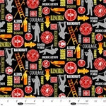 Blank Quilting - Fire Alarm - Fire Fighter Words, Black