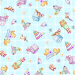 Quilting Treasures - Little Ones - Toy & Bird Toss, Light Blue