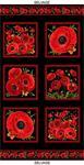 Timeless Treasures - Wild Poppy - (Fleur) - 24^ Red Poppy Squares, Black