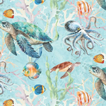 Benartex Traditions - Under The Sea - Under Sea World, Light Turquoise