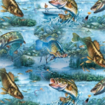 Quilting Treasures - The Lure of Fishing - Fish & Lake Scenic, Blue