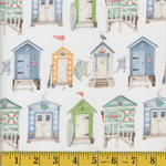 Mook Fabrics - Maritime - Watercolor Beach Huts, White