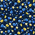 Timeless Treasures - Poppy Serenade - Poppies on Vines, Night