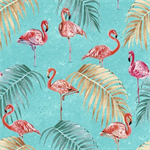 Blank Quilting - Flock Star - Flamingos With Leaves, Aqua