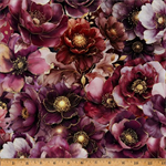 Hoffman California - Midnight Flora - Large Packed Flowers, Burgundy