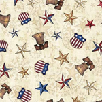 Quilting Treasures - 108^ American Spirit - Liberty Bell & Stars, Tan