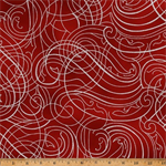 Hoffman California - Christmas Wish - Swirling Metallic Lines, Crimson/Silver