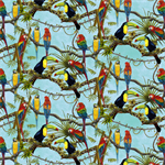Henry Glass - Birds In Paradise - Parrot Scenic, Sky Blue