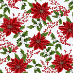 Hoffman California - Holiday Decadence - Red Poinsettias, Silver/Mist