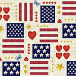 Henry Glass - America the Beautiful - Hearts and Flags, Off White