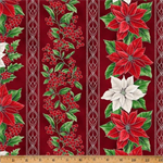 Hoffman California - Blooming Holidays - Border Stripe, Crimson/Silver