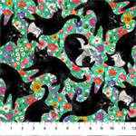 Northcott - Hide and Seek - Cats in Flowers, Green