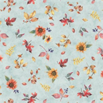 P & B Textiles - Bountiful - Tossed Fall Flowers, Light Teal