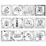 Blank Quilting - Let's Color - 36^ Bird Houses Panel, Black & White